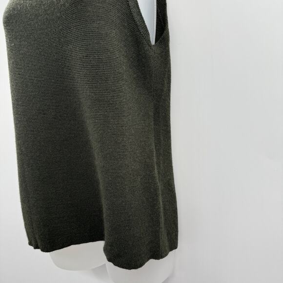 Eileen Fisher 100% Merino Wool Sleeveless Sweater Sz M Olive Green Scoop Neck - Picture 3 of 8